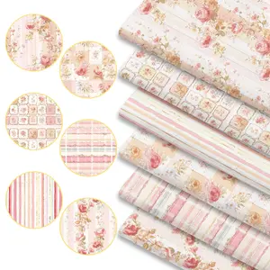 6pcs Vintage Rose Distressed Print Fabric Bundles, 45cm*50cm/17.72in*19.69in Shabby Chic Floral Fabric Squares for Quilting, Patchwork DIY Sewing Material for Bedding, Tablecloth, Bags, Masks, Hats, Headbands, Pillowcases