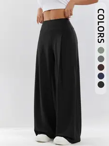 Women's Quick-Dry Sports Pants, Plunge Training Loose Fit Casual Straight Leg Yoga Pants, Outdoor Running Fitness Wide Leg Pants