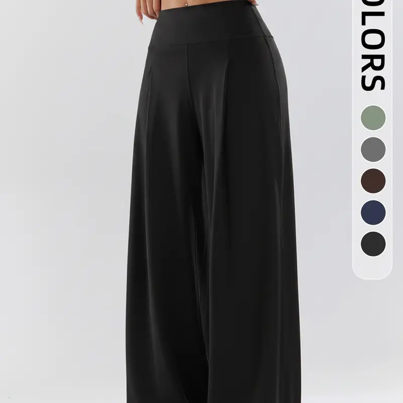 Women's Quick-Dry Sports Pants, Plunge Training Loose Fit Casual Straight Leg Yoga Pants, Outdoor Running Fitness Wide Leg Pants, Knitted Sports Pants, Activewear Bottoms