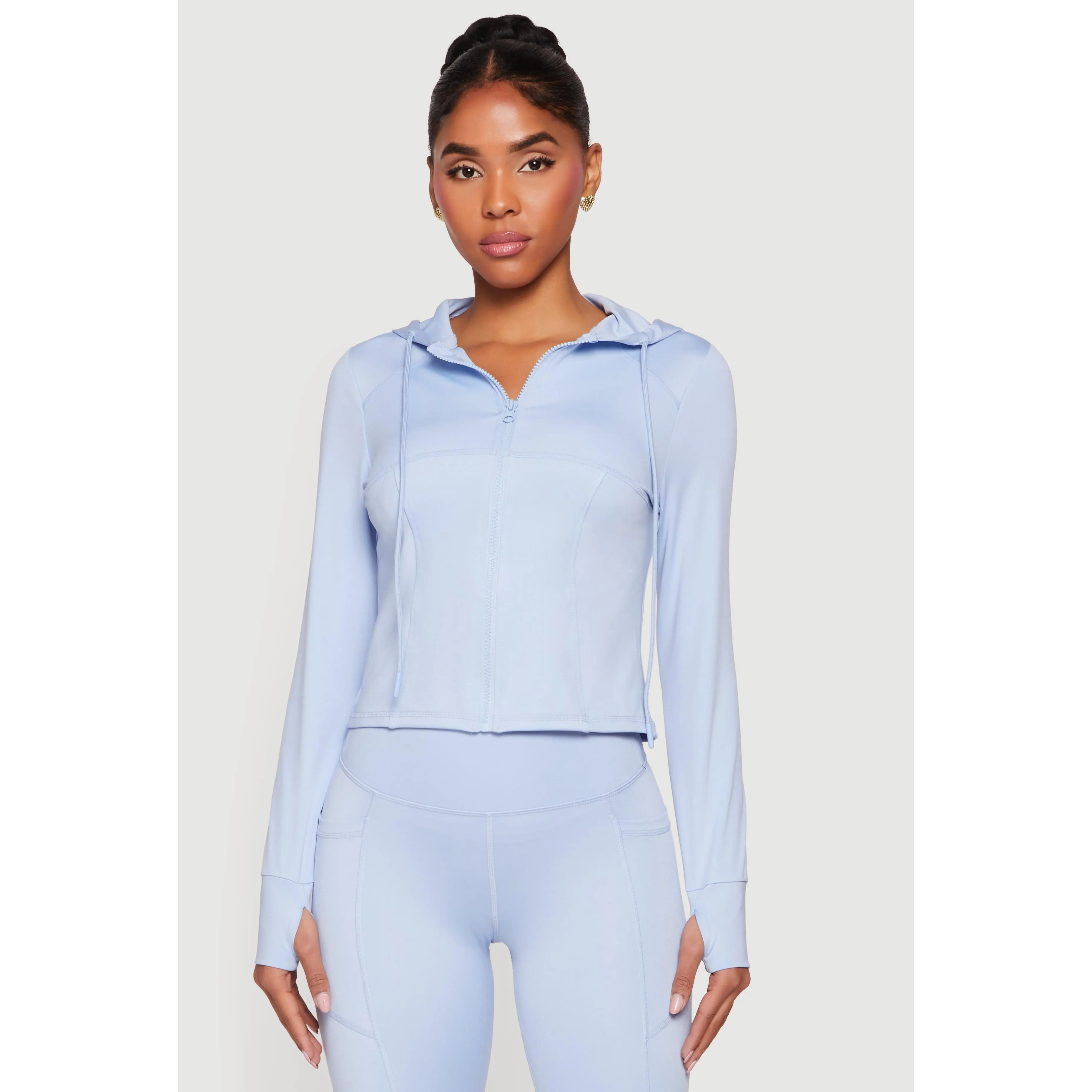 Long Sleeve Zip Front Hooded Active Jacket