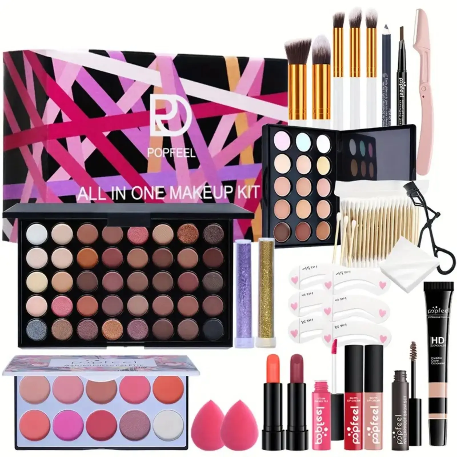 Beginner Makeup Set Lipsticks Long Lasting Eyeliner Pen Blush Thickening Waterproof Mascara Mult Eyeshadow Palettes Eyelash Curler Tool Cosmetic Suitable Mothersday Gift