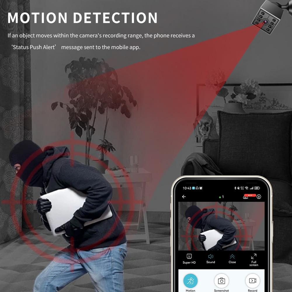 W09 Mini Home Security Camera 1080P HD Hidden Spy Camera with Night Vision Motion Detection Phone App Alerts for Indoor Outdoor Wireless Surveillance Baby Pet Car Without SD Card WiFi Infrared