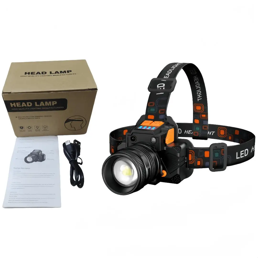 Summer Portable Led Headlamp, Rotating Zoom Headlight, LED Rechargeable Headlamp, Super Bright for Outdoor, Solocamping, Bikepacking, Camping Essentia