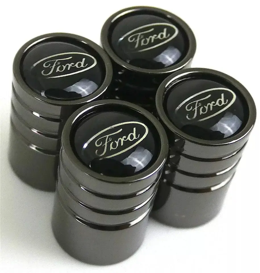 4 Ford Tire Valve Stem Caps For Car, Truck Universal Fitting Metallic Black Vehicle