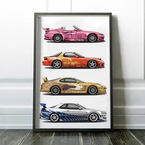 2 Fast 2 Furious Graphic Poster - Brian O'Conner's Skyline GTR, Suki's S2000, Slap Jack's Supra, Orange Julius' RX-7 - Home Decor Wall Art Print
