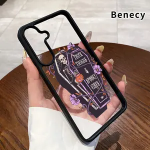 Magnetic Phone case Compatible with Galaxy  S23 Ultra S24 Plus FE S25 S22+ Skeleton in Coffin Pattern Non-Yellowing Shockproof Soft Silicone Transparent Acrylic Cover Supports Wireless Charging
