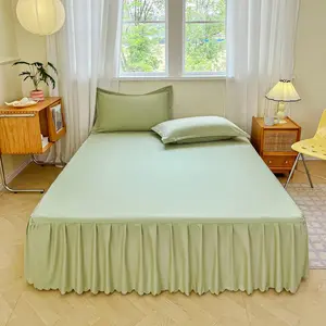 1pc Bed Skirt Without Pillowcase, Creative bed skirts, Single Bed Sheet, Solid Color, Multiple Sizes, Queen Size, All Seasons