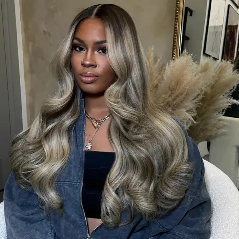 Ash Blonde Highlight Colored Transparent Lace Front Wigs Human Hair Body Wave Lace Frontal Wigs Pre Plucked For Women Highlight Ash BlondeHuman Hair 180% Density 13x4 HD Balayage Glueless Highlight Lace Front Wig Human Hair Pre Plucked