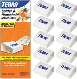 TERRO Spider & Insect Trap T3206 10-Pack Sticky Glue Traps for Roaches, Spiders, Ants, Cockroaches, Crickets - Indoor Bug Catcher Pest Control Traps, 4.25 in x 10 in
