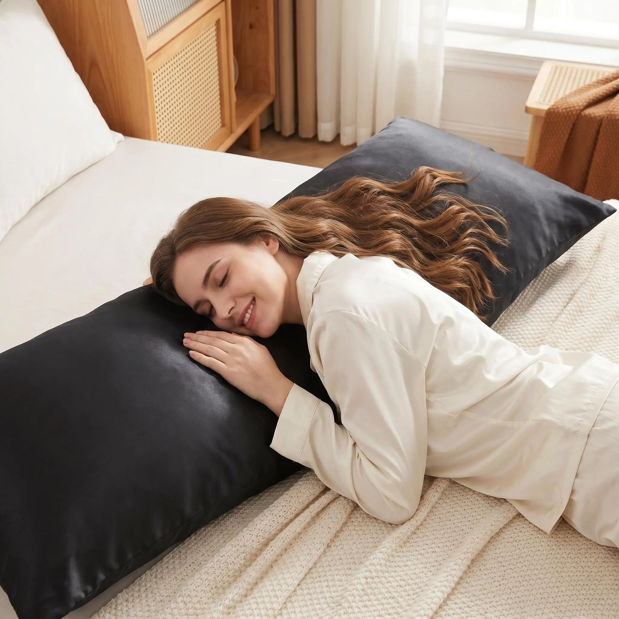 Bedsum Zippered Satin Body Pillowcase, Silky&Ultra-Soft Body Pillow Cover with Hidden Zipper Durable Bedding Accessories