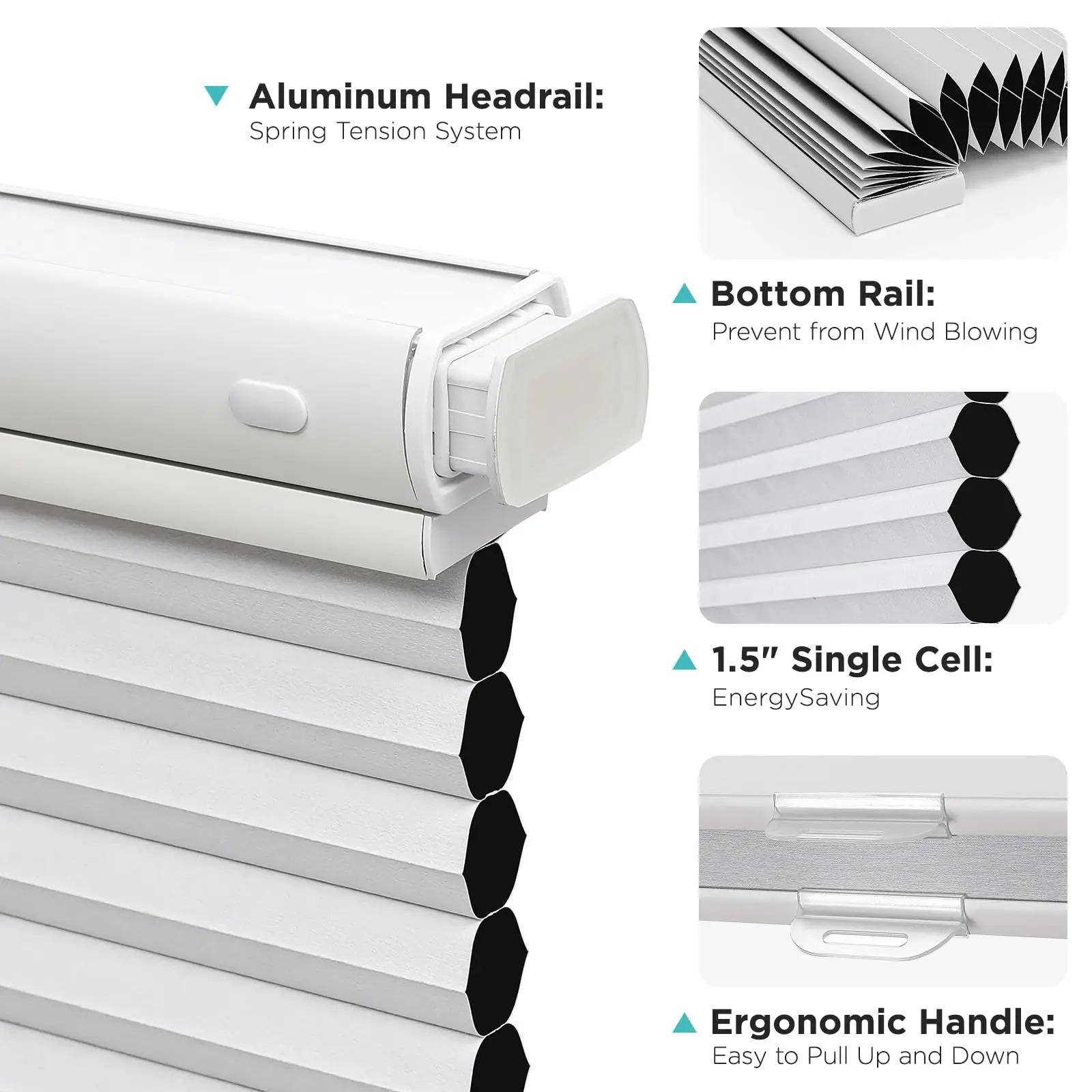 Top Bottom Cordless Window Blinds Blackout Honeycomb Cellular Shades for Indoor Windows No Drill No Tools Built-In Installation