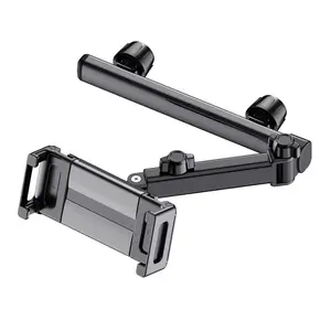 Car seat headrest tablet/mobile phone holder, adjustable telescopic armrest, clamp-type 360° adjustable angle, suitable for long-distance travel, compatible with devices ranging from 4.7 to 12.9 inches.