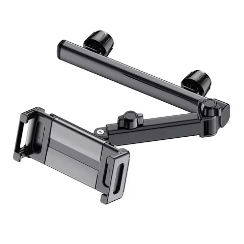 Metal Car Rear Seat Headrest Clip-On Tablet & Mobile Phone Holder - Adjustable Bracket, Extension Arm, 360° Rotatable, 4.7-12.9 Inches Device Compatible, Children’s Long-Distance Travel Stand