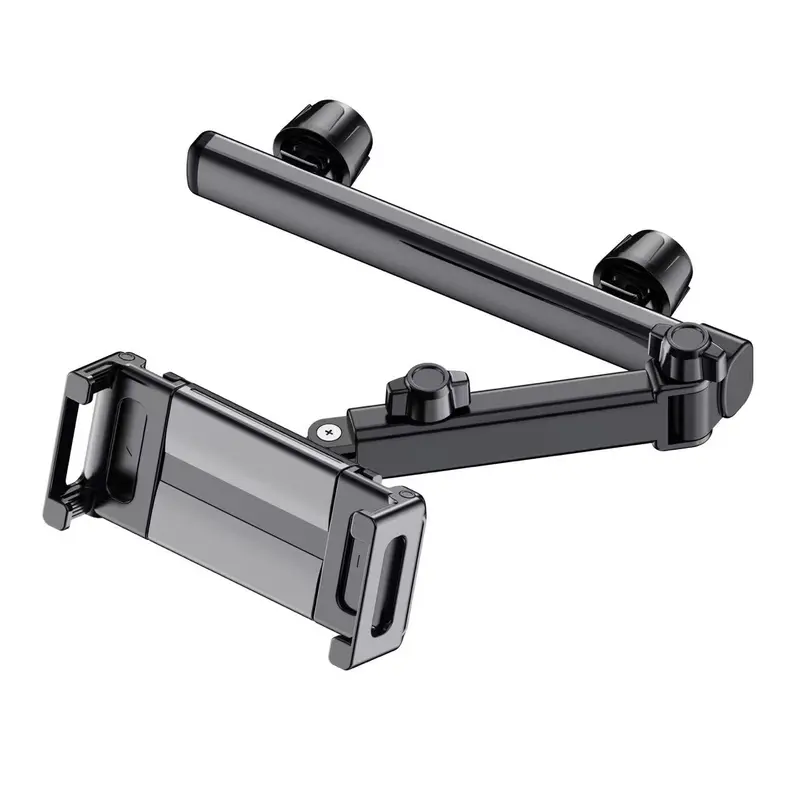 Metal Car Rear Seat Headrest Clip-On Tablet & Mobile Phone Holder - Adjustable Bracket, Extension Arm, 360° Rotatable, 4.7-12.9 Inches Device Compatible, Children’s Long-Distance Travel Stand