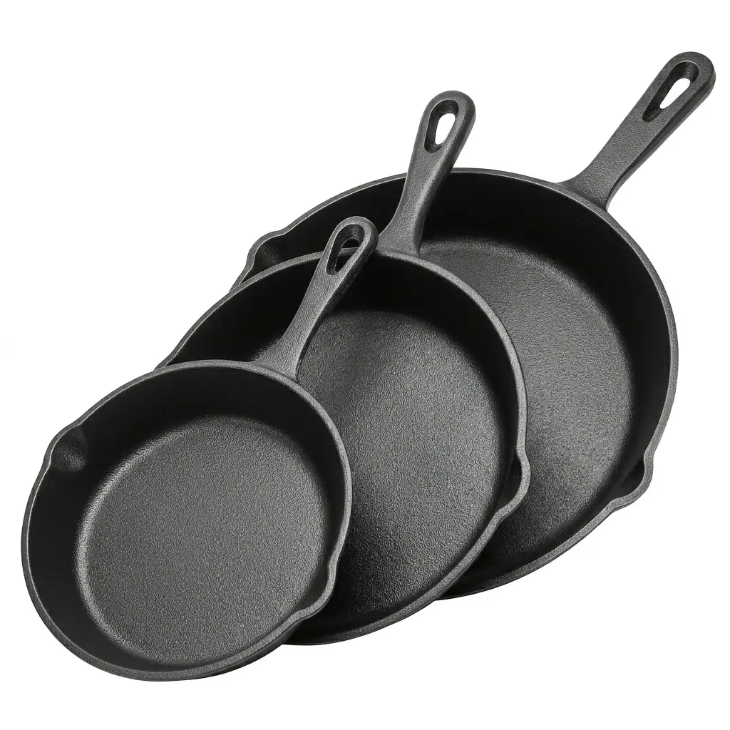 Premium 3-Piece Cast Iron Round Frying Pan Set - Non-Stick Cookware with Handle, Pots and Pans Set for Kitchen Supplies - Oven, Stove Safe, Handwash Only,Round Pan,Drip Spout