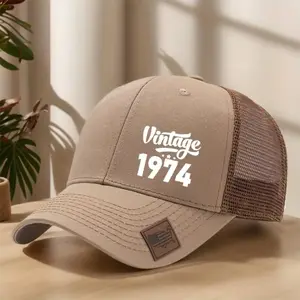 Baseball Cap Vintage Casual Style 1974 Graphic Print Breathable Mesh Adjustable Curved Brim Unisex Spring Summer Outdoor Map Outline Design