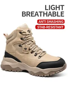 High Top Closed Safety Shoes for Men, Anti-Compression and Piercing, Waterproof and Durable, Comfortable Work Boots, Protective Security Shoes
