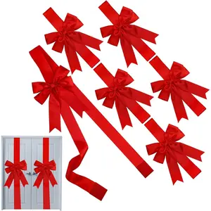6 Pieces Christmas Door Cabinet Bows Large Christmas Red Ribbons Cabinet Door Bows for Christmas Festive Party Supplies, 10 x 87 Inches