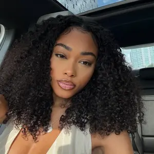 Burmese Curly Human Hair Glueless Wigs With Drawstring Lace Front Wear Go Wigs 250% Density High Quality Water Curly Half Wig With Spiral Curls