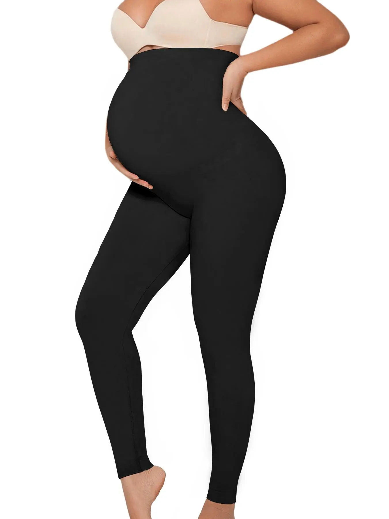 Maternity Solid High Waist Leggings, Casual Comfy Breathable Skinny Pants for Pregnancy & Postpartum, Maternity Bottoms for All Seasons, Maternity Clothing