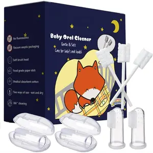 60 Pcs Little Fox Baby Oral Cleaner 2 Pcs Finger Toothbrush with Cases Baby Tongue Cleaner Newborn Toothbrush Disposable Tongue Gum Cleaner Infant Oral Care 0-36 Month Baby