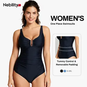 Nebility Women's One Piece Swimsuit Tummy Control Adjustable shoulder strap V Neck Bathing Suits Stretchy Swimwear #SummerWins #DealsForYouDays