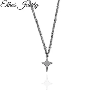ins internet celebrity style light luxury niche design four-pointed star necklace, suitable for both men and women, with a sweet and cool, simple and elegant temperament, can be worn as a collarbone chain or sweater chain
