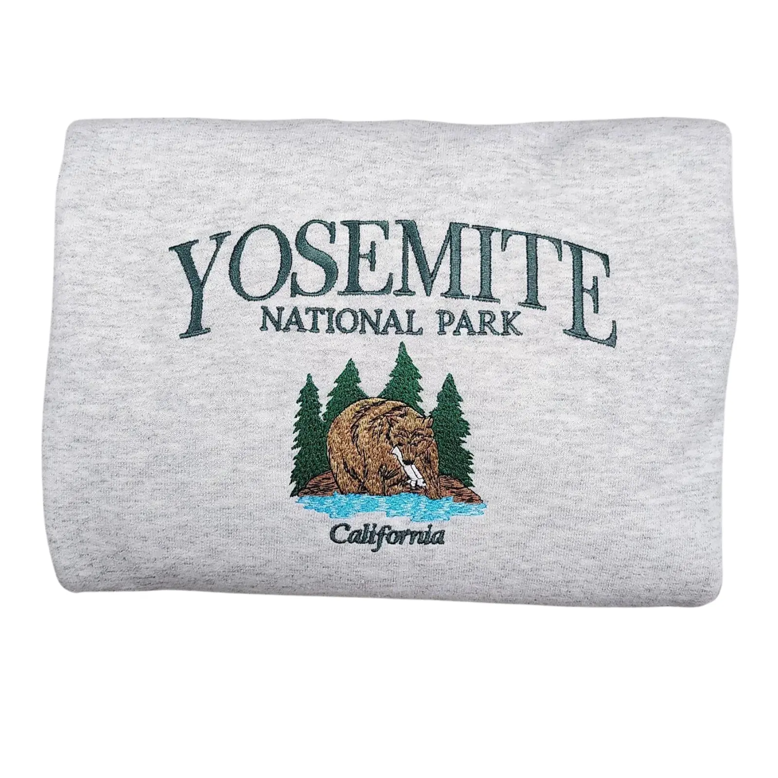 Women's Soft Cotton Long Sleeve Casual Pullover Top - Embroidered Yosemite National Park Sweatshirt, Bear Detail, California USA National Park Theme, Tops