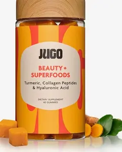JUGO Beauty + SUPERFOODS Hair, Skin and Nails Collagen Gummies, Hyaluronic Acid and Turmeric Supplement, Cruelty-Free, Gelatin-Free and Gluten-Free Gummy Vitamins, Non-GMO, Made in USA, 40 Count