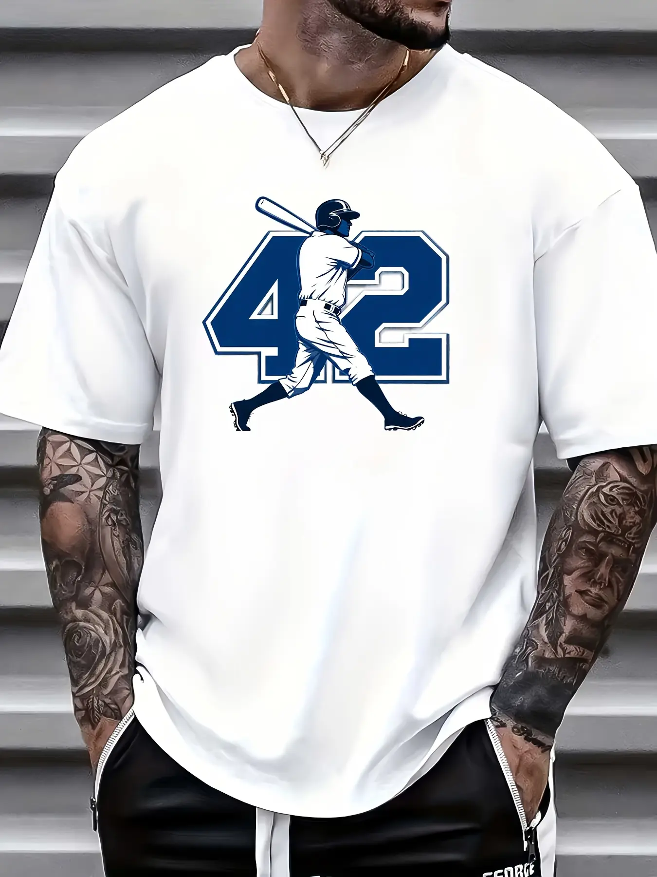 Men' Vintage 42 Baseball Player Graphic T-Shirt - Retro Number 42 Jersey 180g Soft Cotton Tee Suitable for 4th of July Sports Gifts Casual Wear & Year-Round Machine Washable Round Neck Shirt