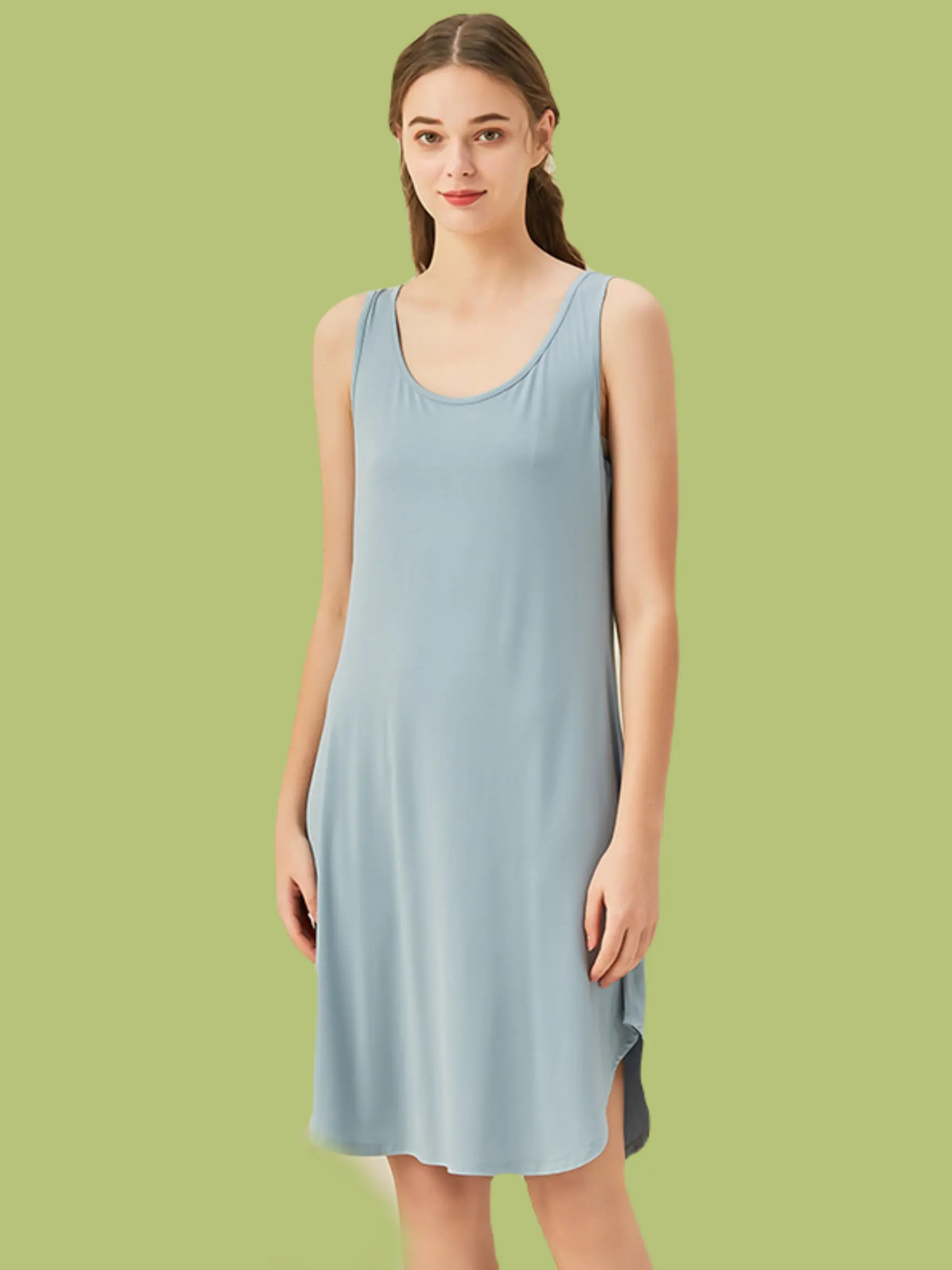Buttery SOFT PINK BLUE BAMBOO Women SLIP DRESS Sleep Tank nightwear nightgown Breathable  Lightweight Womenswear