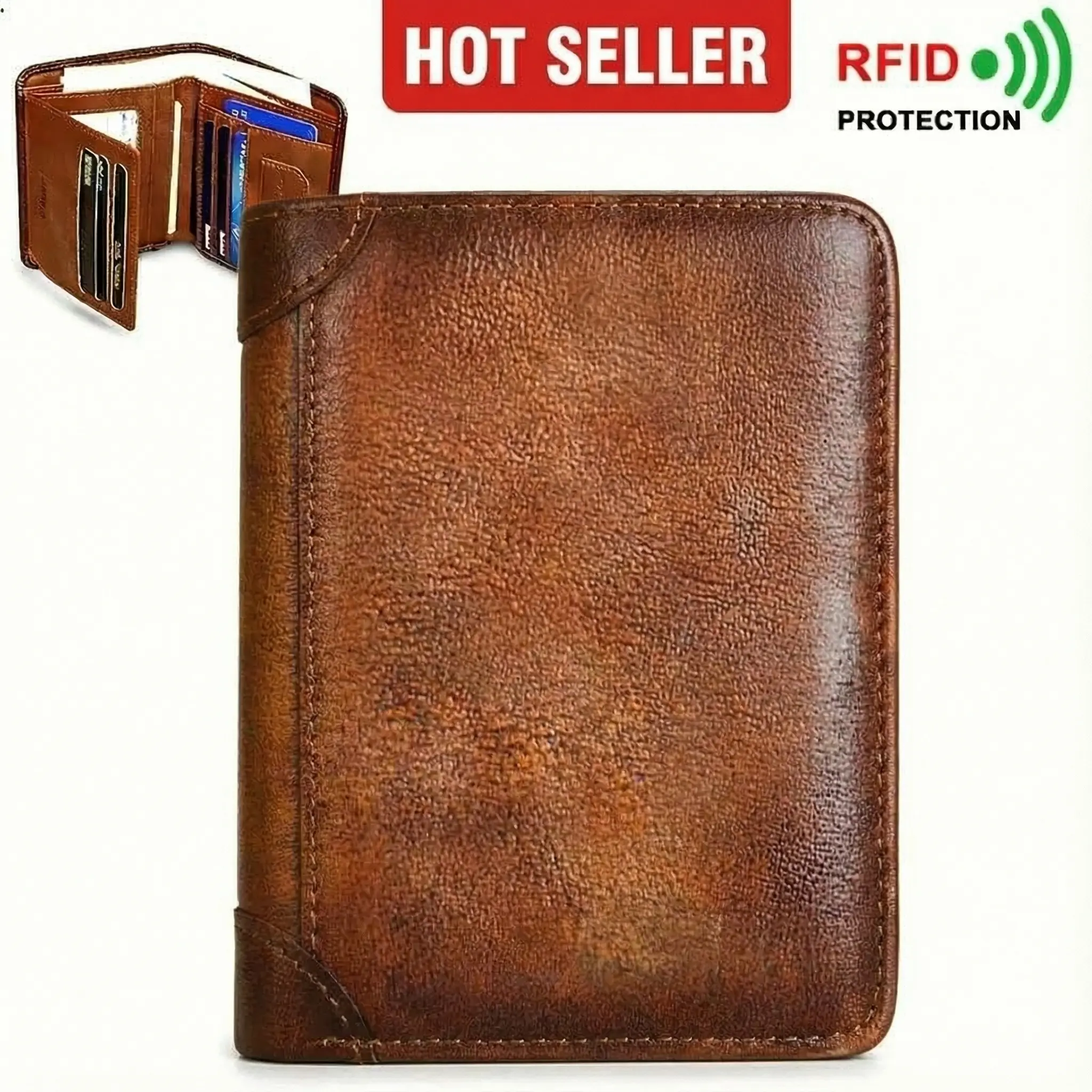 Genuine Leather Rfid Wallets for Men Vintage Short Multi Function ID Credit Card Holder Money Bag Ideal Gift