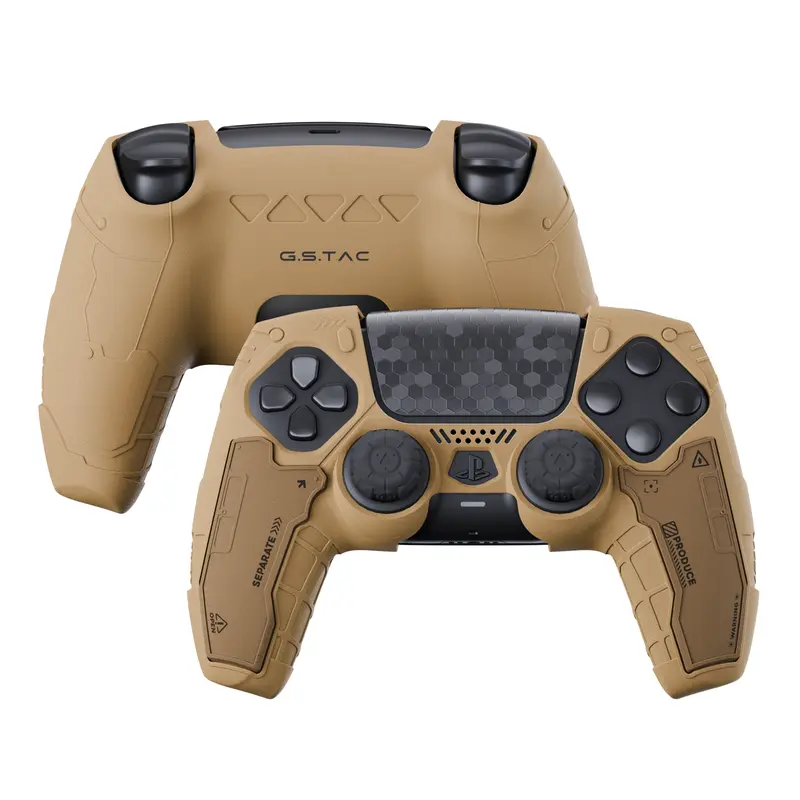 GeekShare G.S.TAC Tactical PS5 Gamepad Skin Set - Anti-Slip Silicone Protection Cover for PS5 Wireless Console Accessories, with 2 Thumb Grip Caps, 2 Stickers, Yellow, Includes Stickers
