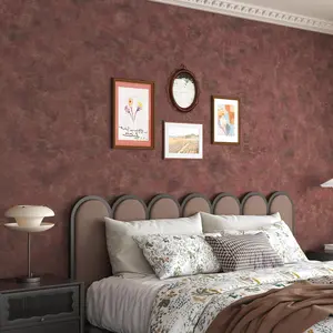 16"x354" Extra Thick Luxury Red  Rusty Concrete Wallpaper Peel and Stick Glossy Textured Metallic Concrete Contact Paper Vinyl Wrap  Adhesive Stickers for Bedroom Bathroom Walls