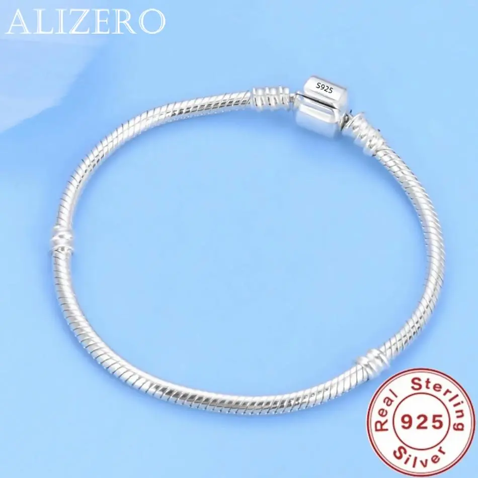 Famous Brand Original Certified 925 Sterling Silver Bracelet for Women DIY Charms Beads Snake Link Chain Classic Wrist Jewelry