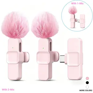 Wireless Lavalier Microphone for iPhone Android, Rechargeable Microphone, Cordless Omnidirectional Recording Mic for Video Recording, Teaching, Interviews
