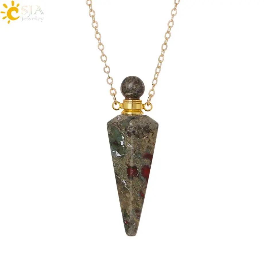 Crystal Perfume Necklace Natural Stone Cone Pendant Healing Clear Quartz Pendants Essentials Oil Diffuser Vial Necklaces H119