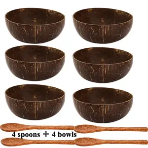 This 8-piece coconut bowl and wooden spoon set is made from natural coconut shells and can be used as salad bowls or smoothie bowls. Equipped with wooden spoons, it is an ideal gift for the kitchen and perfect for food serving.