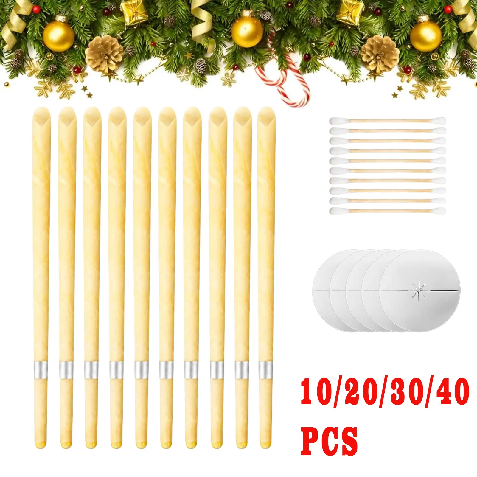 10/20/30/40 Pcs Ear Candles Removal Kit with Protective Discs and Cotton Swabs | Natural SPA Candles, Relaxation Set, Convenient to Use