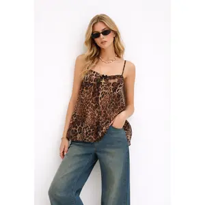 Leopard Print Chiffon Cami Top – Flowy Fit with Feminine Bow Detail