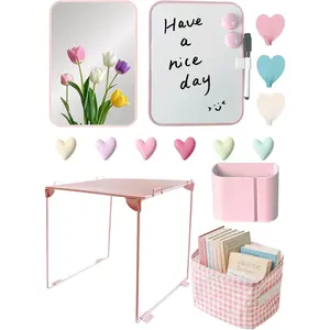 Pink Locker Accessories Kit for Girls with Locker Shlef,  Locker Mirror & Whiteboard, Storage Basket, Hook, , 17 count Locker Organizer & Decor for Work,  to School Essentials