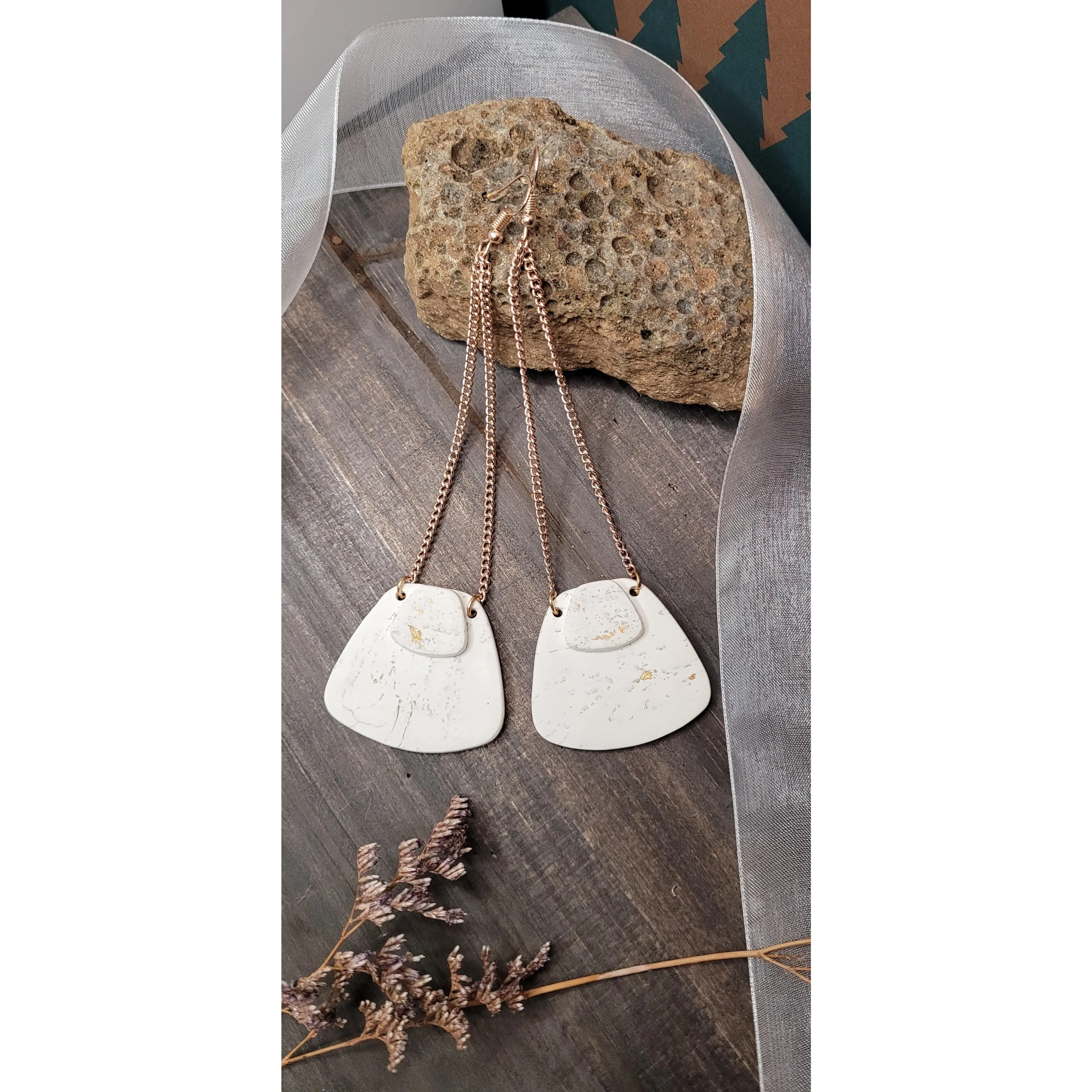 Big Drop Everest White and Gold Discotech Dangle Earrings
