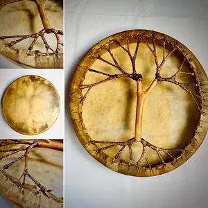 Handmade Shaman drum Frame Drum  round 16" 18" 20" with goat skin Tree style on the back and handle Embrace Nature's Rhythms Authentic Native American Style Soul-Stirring Beats