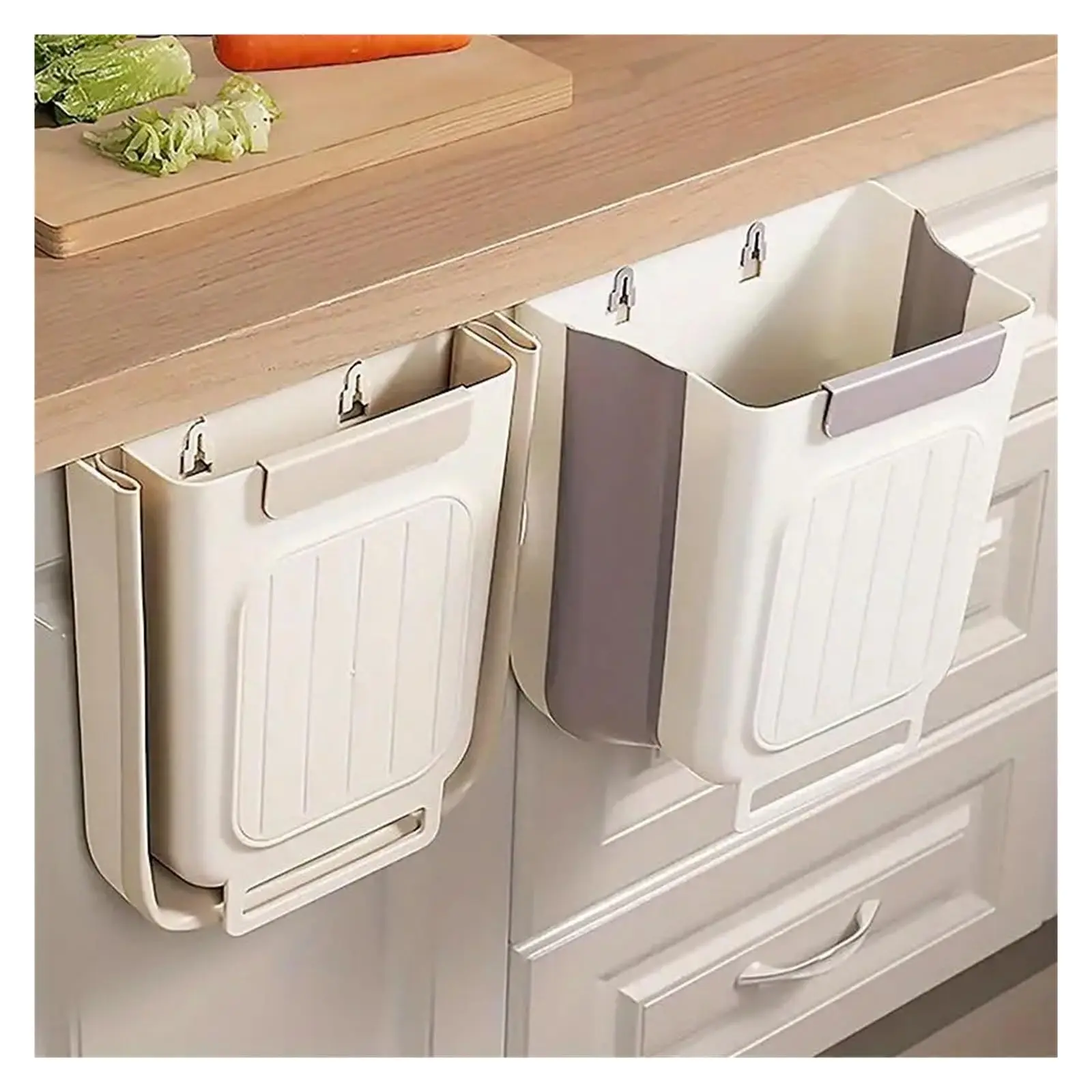 Collapsible Hanging Trash Can, Compact Kitchen Waste Bin with Cabinet Door Mount, Space-Saving Countertop Garbage Holder for Kitchen, Bathroom, and Home Use