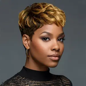 Short Mixed Blonde Wig With Curly Bangs Short Hairstyles Short Pixie Cut Wig Synthetic Curly Wigs For Women Short Hair Wigs For Halloween, Christmas Party, Music Festival