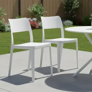 HomeRoots 565226 White Heavy Duty Plastic Outdoor Stacking Accent Chairs, Set of 2