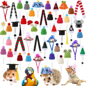 44 Pcs Hamster Hats with Scarf Set, Small Animal Hats Bulk Guinea Pig Costume Accessories Cute Tiny Mini Knitted Gift for Small Animals Pets Snakes Lizards Hedgehog Holiday Party PURR LAB