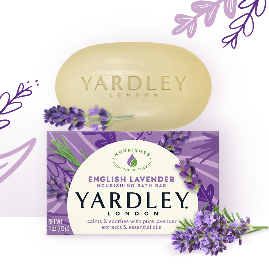 Yardley London English Lavender Moisturizing Bath Bar Calming Lavender Essential Oil & Natural Botanicals for Gentle Cleansing Soft Hydrated Skin