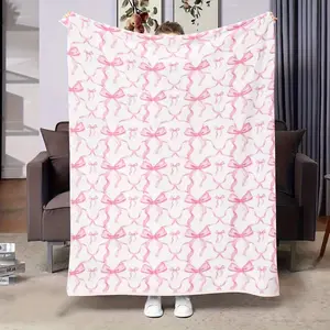 Cozy Pink Bow Print Fleece Throw Blanket - Soft, Plush, All-Season Comfort for Bed, Sofa, Chair - Ideal Gift for Women and Girls on Birthdays, Christmas, Valentine's Day - Perfect for Living Room Decor