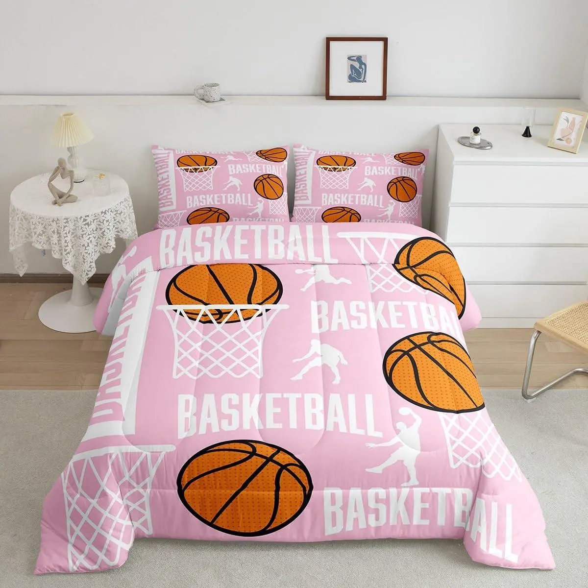 Basketball Bedding Set Basketball Lover Comforter Adults Pink Comforter Set Sport Quilt Set Room Decor